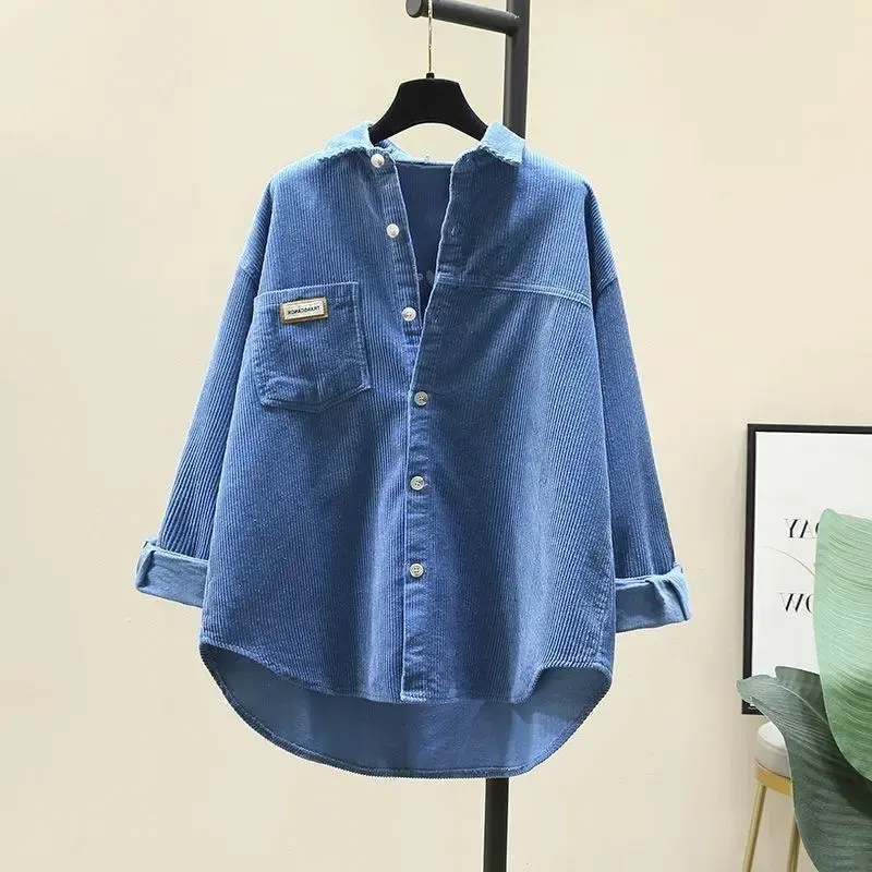 2024 Spring Corduroy Shirt Women's Loose-Fit Fashionable Korean Design Sensibility Medium-Length Cardigan Sleeveless Shirt