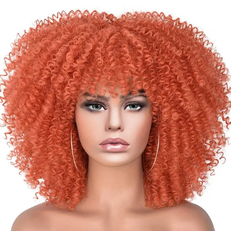 New Short Curly African Hair Wig Women's Explosion Head Synthetic Fiber Net Head Cover Rose Patterned White People's Wig