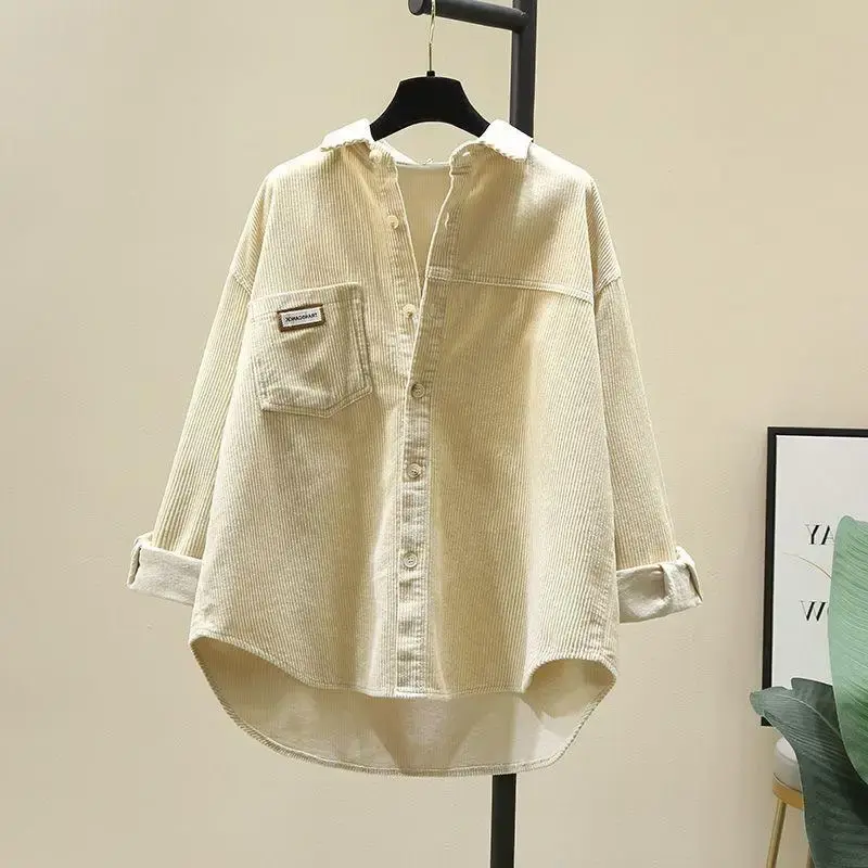 2024 Spring Corduroy Shirt Women's Loose-Fit Fashionable Korean Design Sensibility Medium-Length Cardigan Sleeveless Shirt