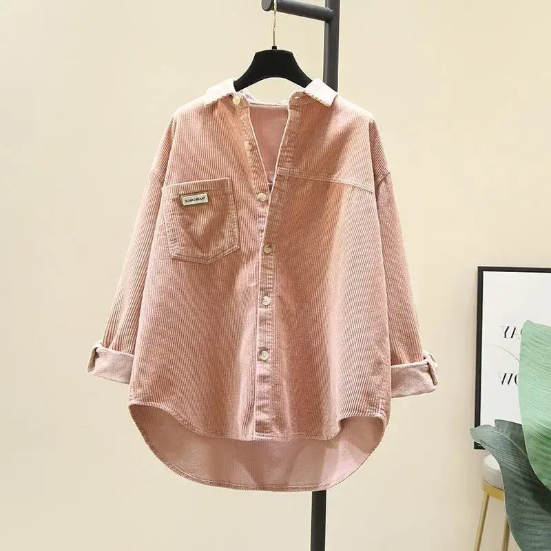 2024 Spring Corduroy Shirt Women's Loose-Fit Fashionable Korean Design Sensibility Medium-Length Cardigan Sleeveless Shirt