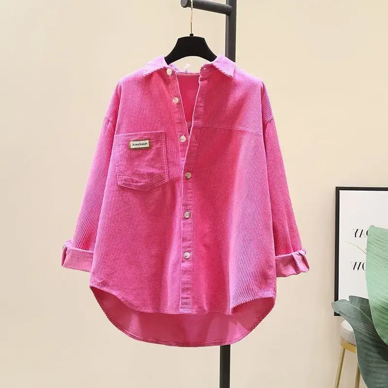 2024 Spring Corduroy Shirt Women's Loose-Fit Fashionable Korean Design Sensibility Medium-Length Cardigan Sleeveless Shirt