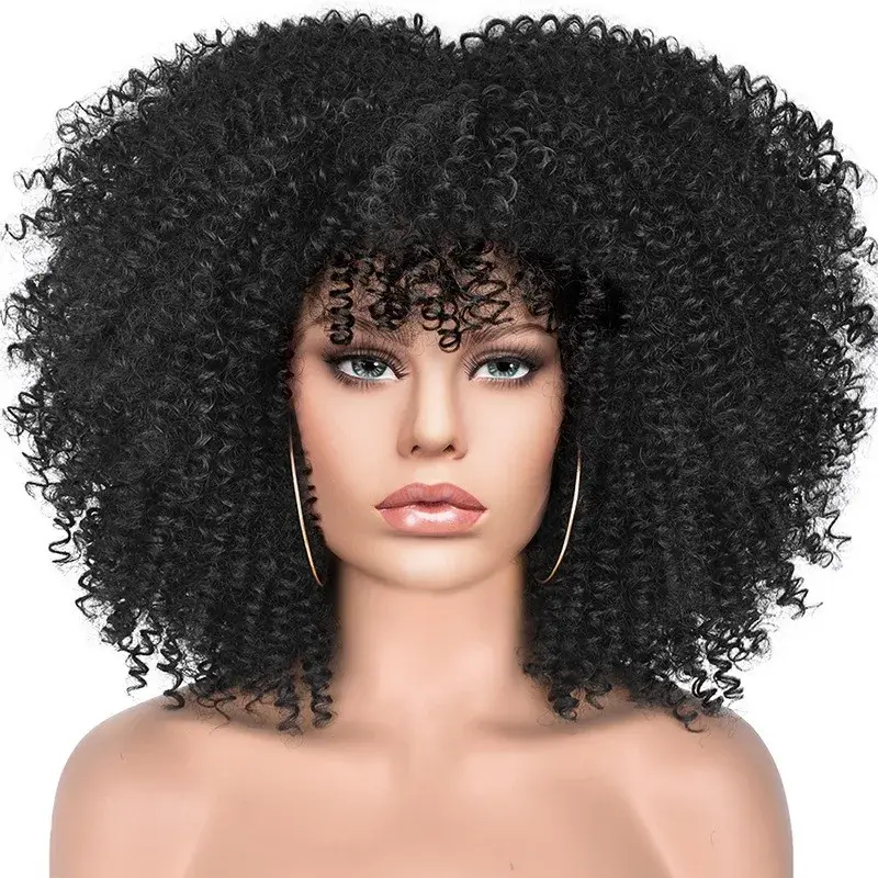 New Short Curly African Hair Wig Women's Explosion Head Synthetic Fiber Net Head Cover Rose Patterned White People's Wig