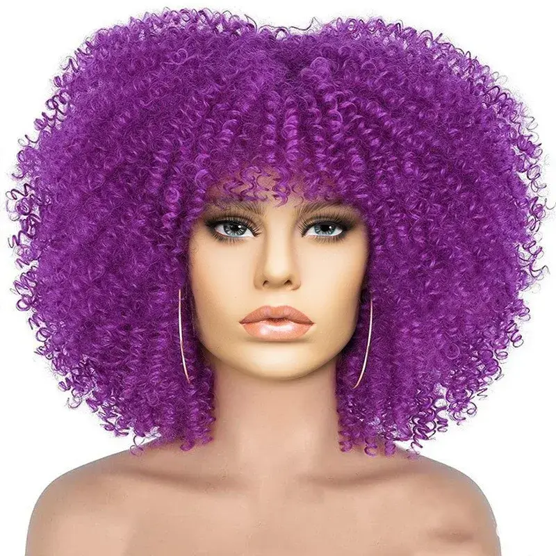 New Short Curly African Hair Wig Women's Explosion Head Synthetic Fiber Net Head Cover Rose Patterned White People's Wig
