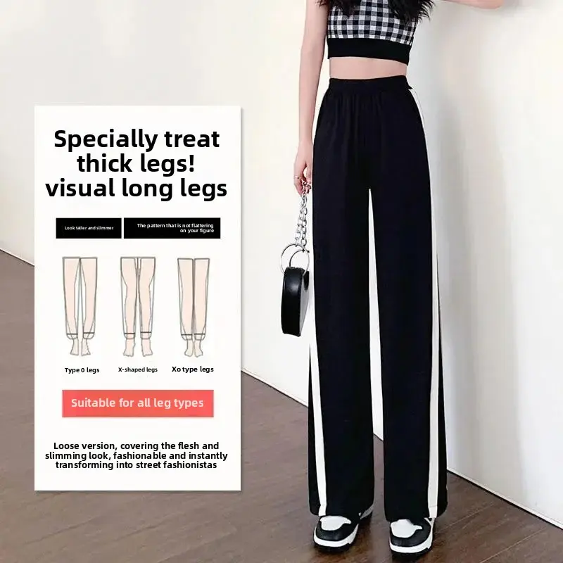 Plus Size Women's Casual Straight Leg Pants Spring Summer New Style Black Wide Leg Trousers Loose Comfortable Fashionable