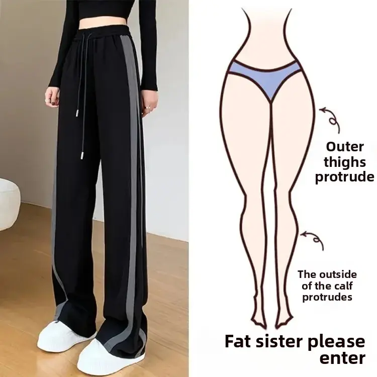Plus Size Women's Casual Straight Leg Pants Spring Summer New Style Black Wide Leg Trousers Loose Comfortable Fashionable