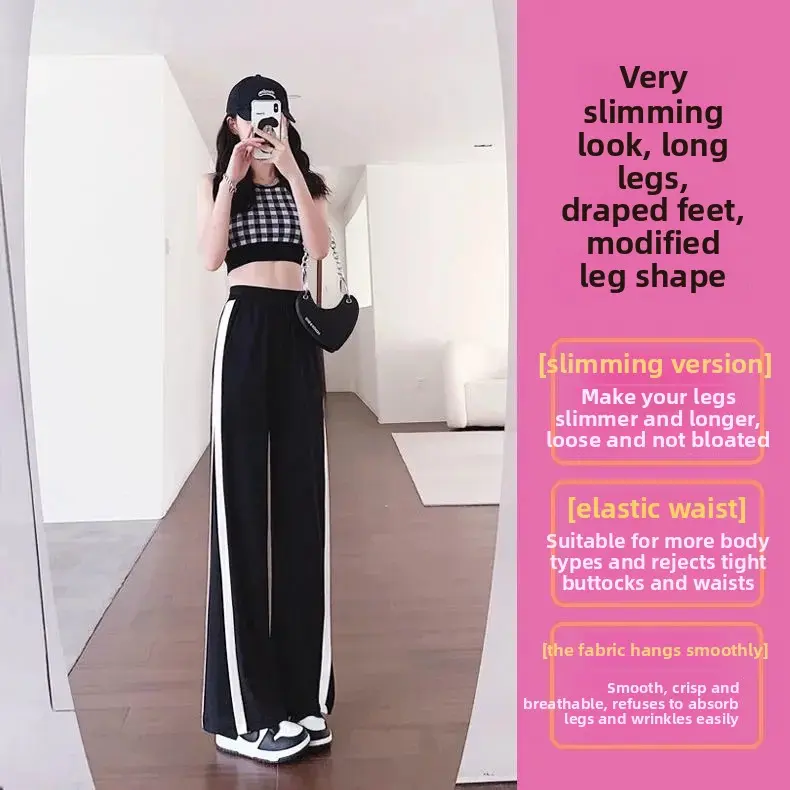 Plus Size Women's Casual Straight Leg Pants Spring Summer New Style Black Wide Leg Trousers Loose Comfortable Fashionable