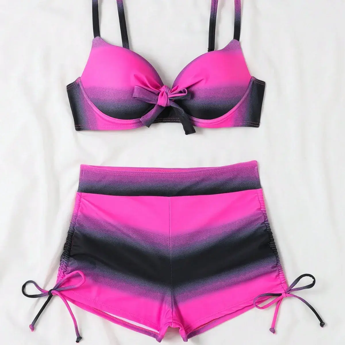Sexy Stripe Bikini Set Drawstring Backless Gathered Swimming Suit New Hot Sale Of The Season Trendy Women's Swimwear from Mainla