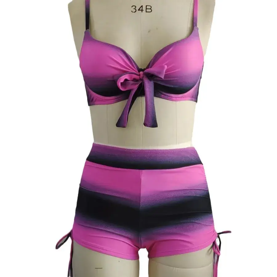 Sexy Stripe Bikini Set Drawstring Backless Gathered Swimming Suit New Hot Sale Of The Season Trendy Women's Swimwear from Mainla