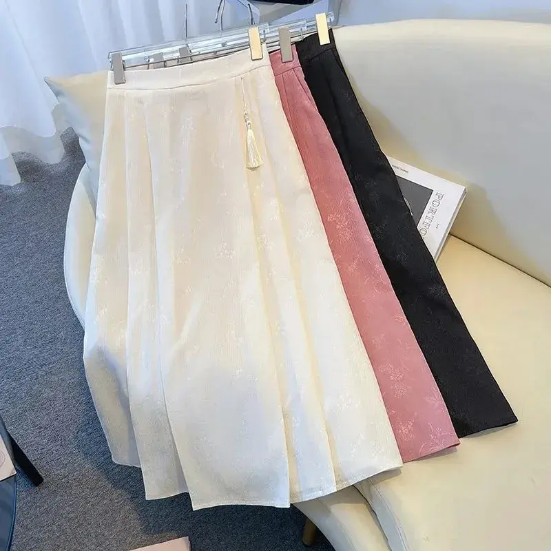 Elegant A- line Versatile Skirt New China Style Long Dress Spring 2024 New Arrival Jacquard Pink Women's Clothing