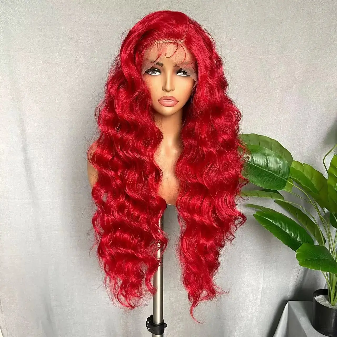 Red Long Curly Lace Front Wig New Arrival Wave Shampooing Wig Fast Selling Hot Stock Pre-shipped Lace Frontal Wig