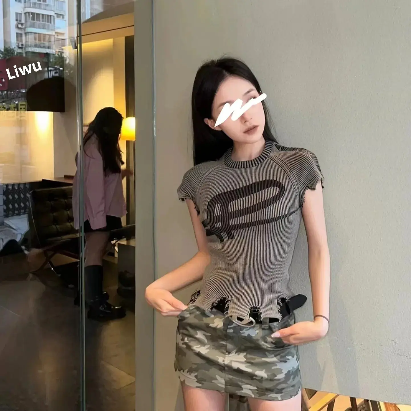 American Style Retro Knitted Short Sleeve T-Shirt Women's Design Summer Slimming Sweet And Spicy Girl Short Top
