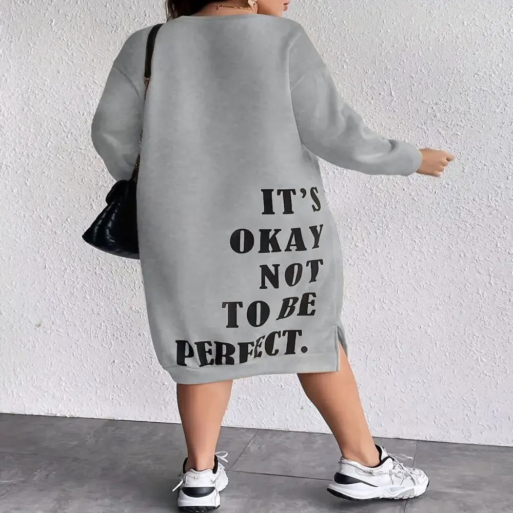 Plus Size Plus Size Women's Fashionable Letter Print Long Sleeve Loose-Fit Casual Straight-Leg Sweatshirt Skirt Autumn/Winter...