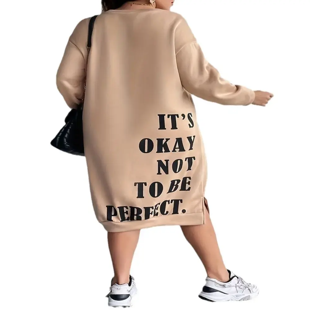 Plus Size Plus Size Women's Fashionable Letter Print Long Sleeve Loose-Fit Casual Straight-Leg Sweatshirt Skirt Autumn/Winter...