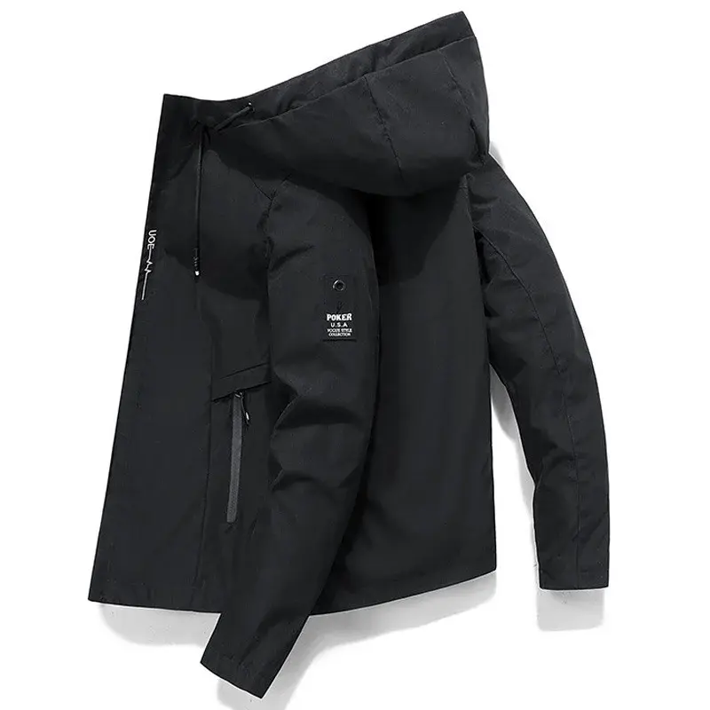 Trendy Men's Workwear Jacket New Style Spring Autumn Korean Version Versatile Top Casual Hooded Jacket Machine Embroidery
