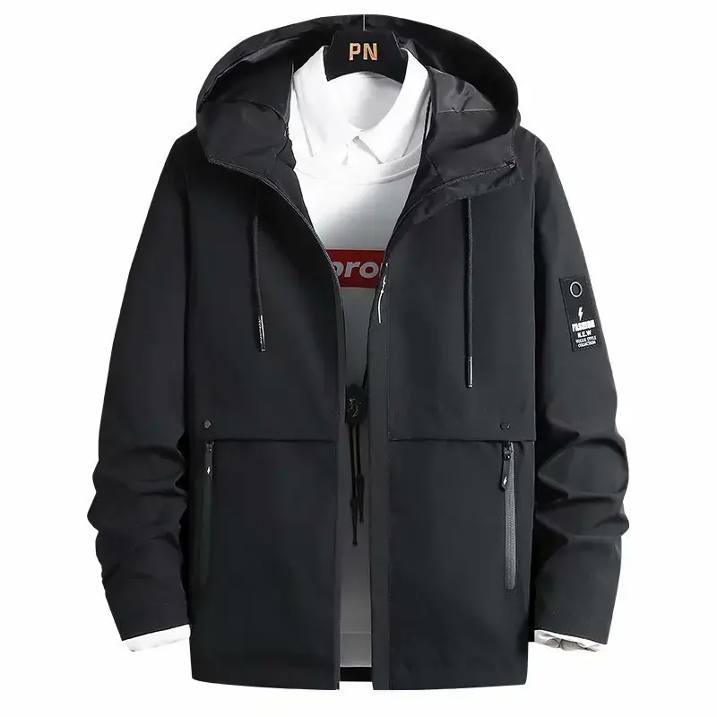 Trendy Men's Workwear Jacket New Style Spring Autumn Korean Version Versatile Top Casual Hooded Jacket Machine Embroidery