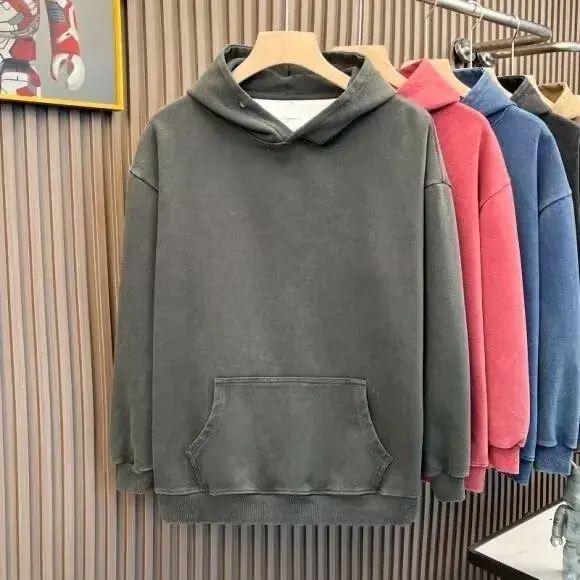 400g Pure Cotton Hooded Sweatshirt American Style Vintage Solid Color Loose Fit Hooded Sweatshirt Men's Couple Jacket