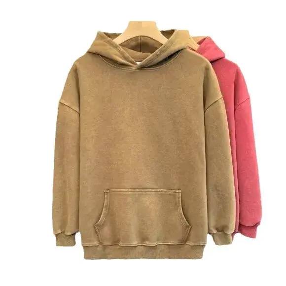 400g Pure Cotton Hooded Sweatshirt American Style Vintage Solid Color Loose Fit Hooded Sweatshirt Men's Couple Jacket