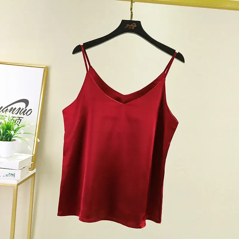 New TankVest Women's InnerWear Plus Size SilkNetRedOuterWear AcidFiberMaterial V-NeckTopSuspendersBacklessVest