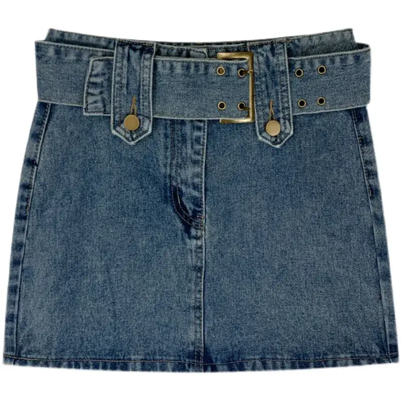 Women's High-Waisted Denim Mini Dress A- Line Hip Covering Anti-Exposure Vintage Style Niche Design Sensibility