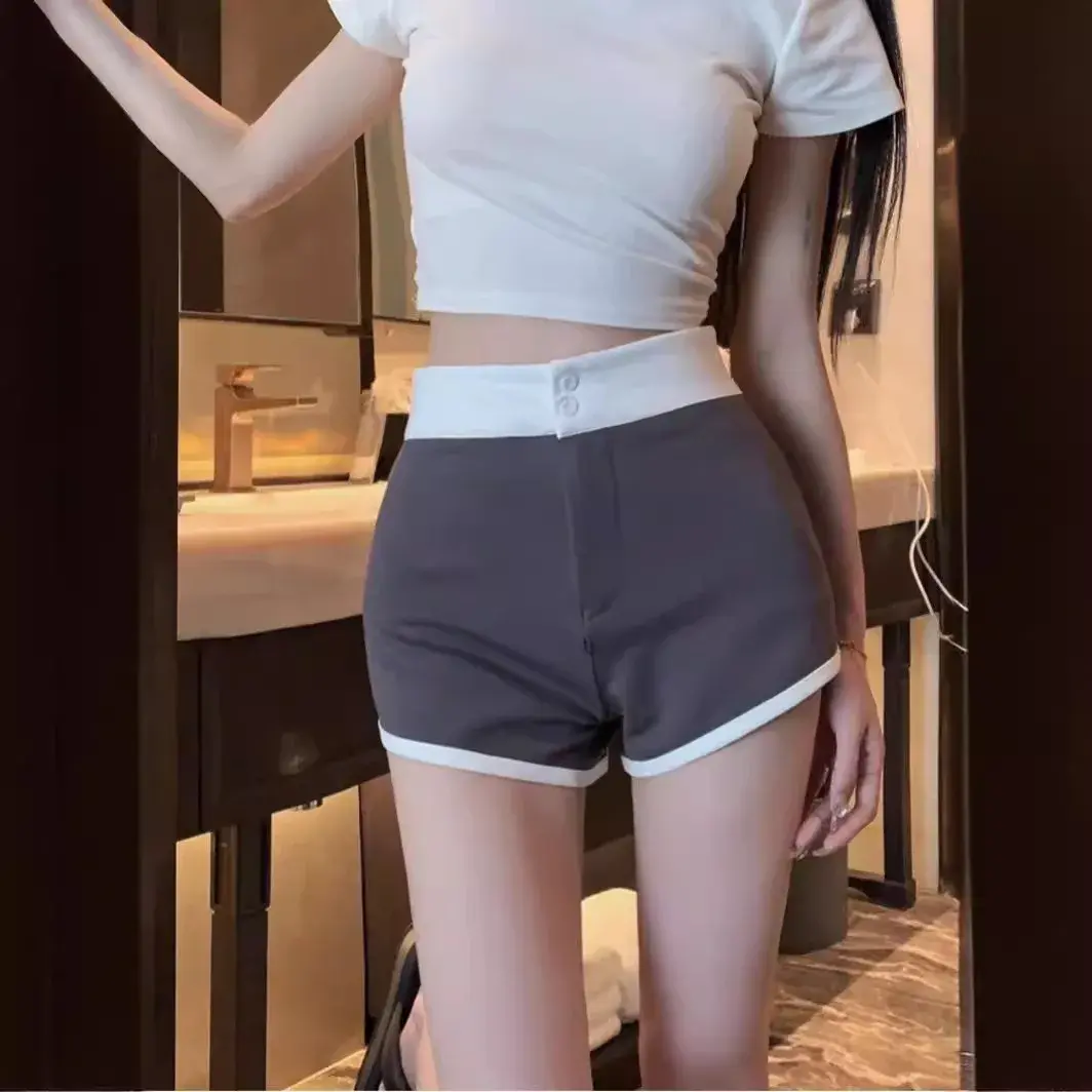 Pure Desire Fitness Spicy Girl Color Blocking High-Waisted Straight-Leg Shorts Casual Versatile Women's Clothing Summer 2024