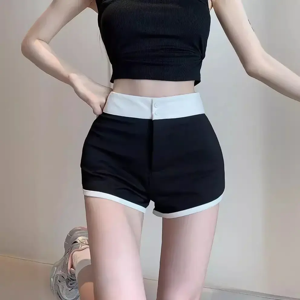 Pure Desire Fitness Spicy Girl Color Blocking High-Waisted Straight-Leg Shorts Casual Versatile Women's Clothing Summer 2024