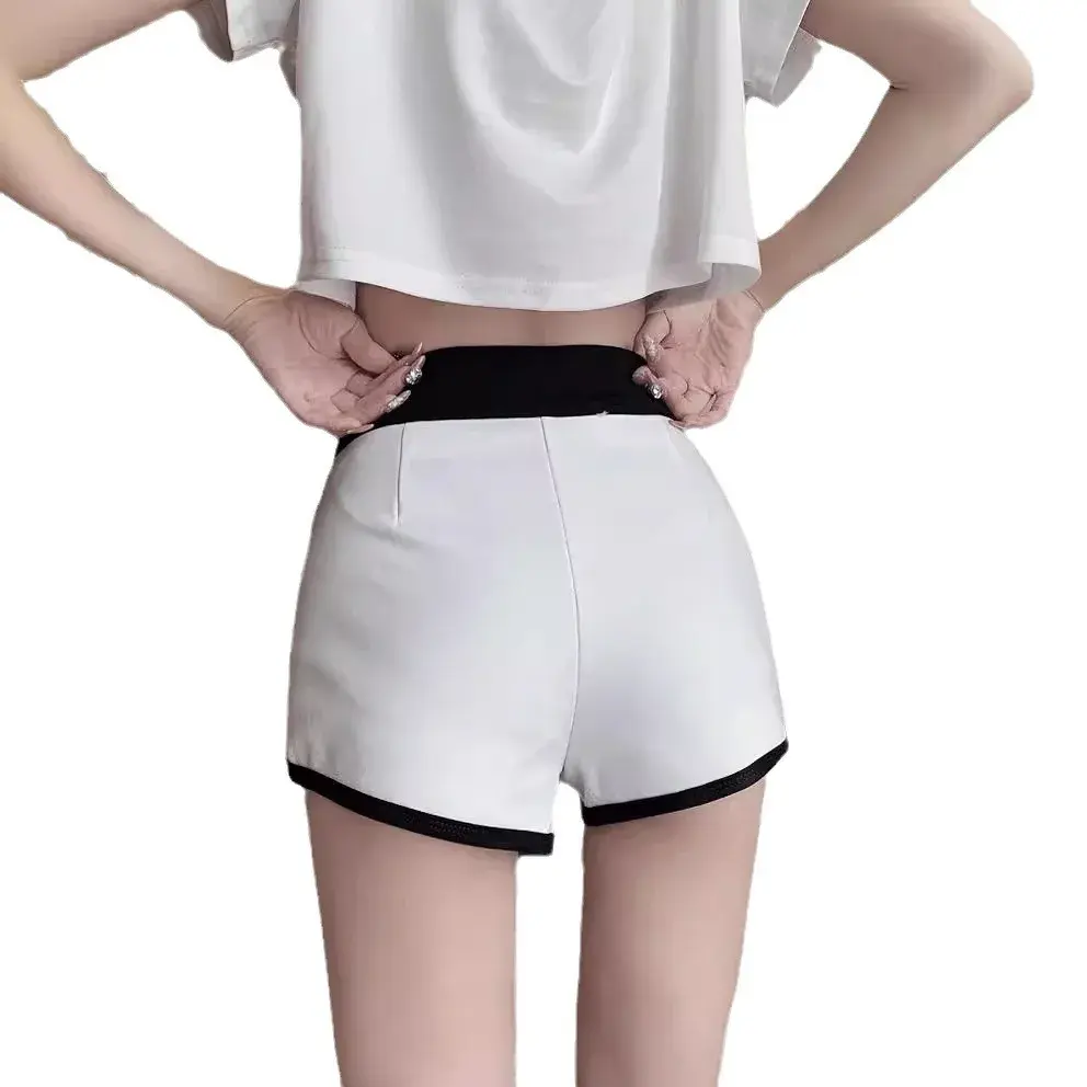 Pure Desire Fitness Spicy Girl Color Blocking High-Waisted Straight-Leg Shorts Casual Versatile Women's Clothing Summer 2024