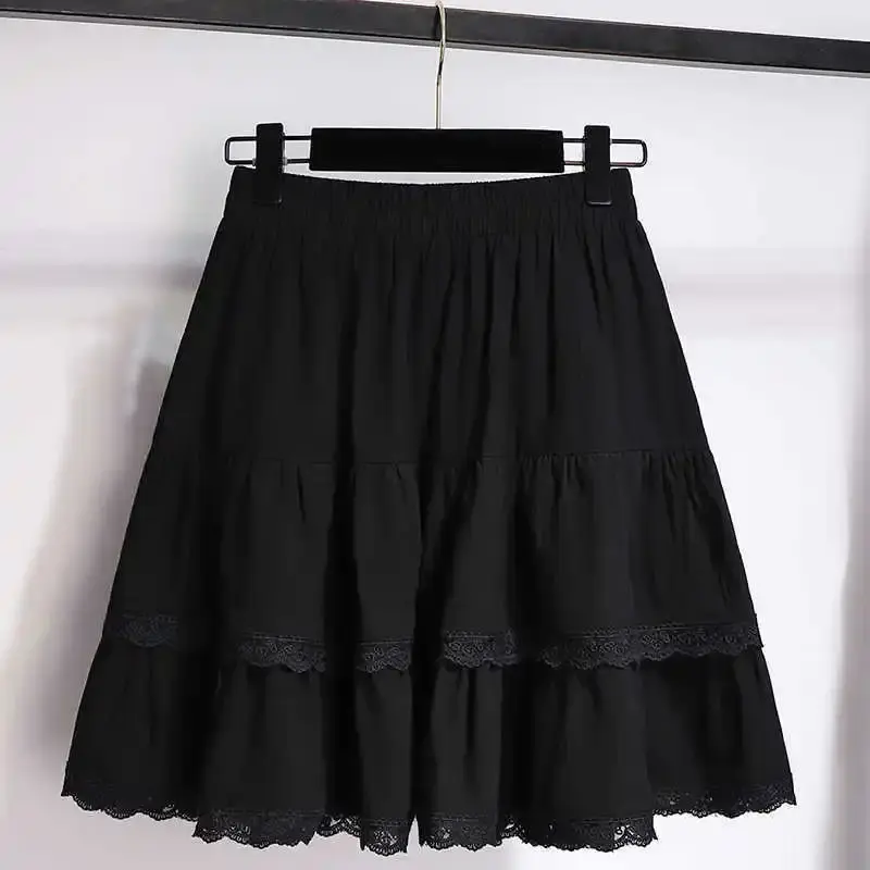 Slimming High Waist Lace Half Body Skirt Women's White Splicing Short Cake Skirt Spring Summer New Arrival A- Line Pure Color