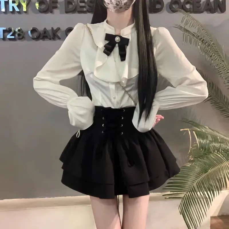 Thin Short Lace Skirt French Style Half-length Cake Ballet Princess Summer Polyester Fiber A- Line Skirt Pure Color No Decoratio
