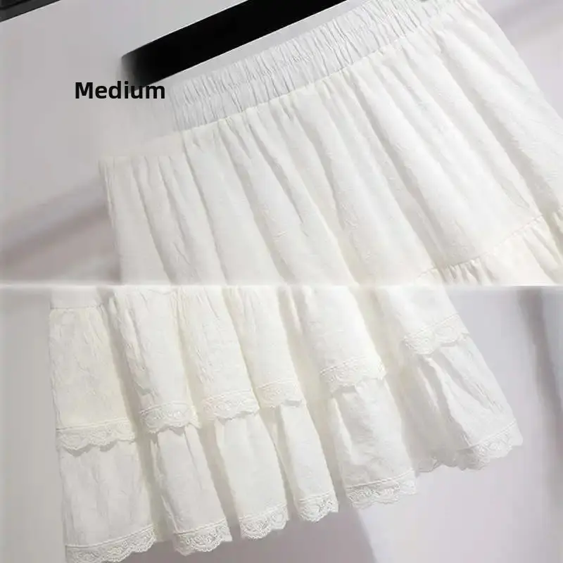 Slimming High Waist Lace Half Body Skirt Women's White Splicing Short Cake Skirt Spring Summer New Arrival A- Line Pure Color