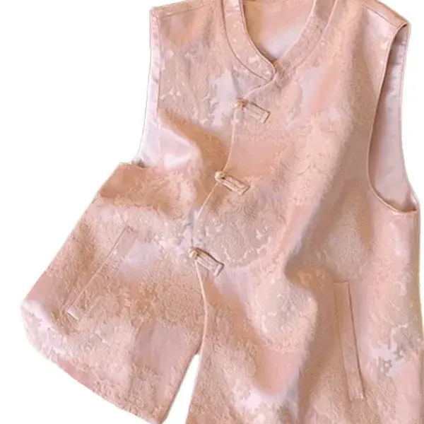 Pink Chinese Style Embroidered Slipover Women's Vest Spring Summer New Sweetish National Trend Crew Neck Short Sleeve Top