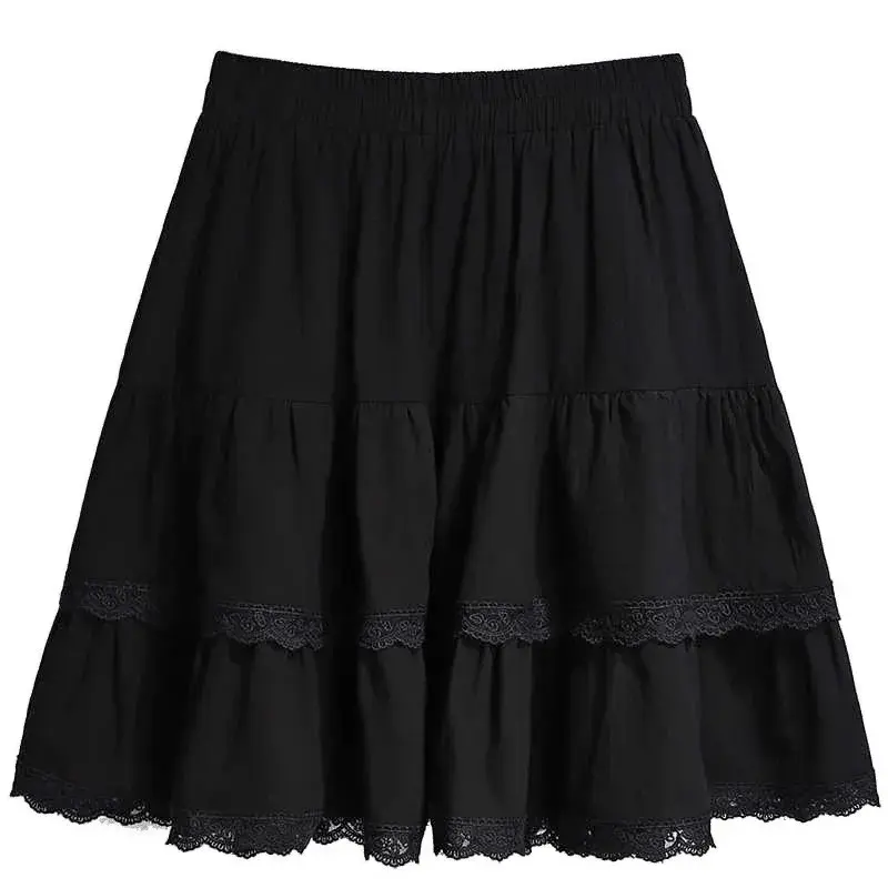 Slimming High Waist Lace Half Body Skirt Women's White Splicing Short Cake Skirt Spring Summer New Arrival A- Line Pure Color