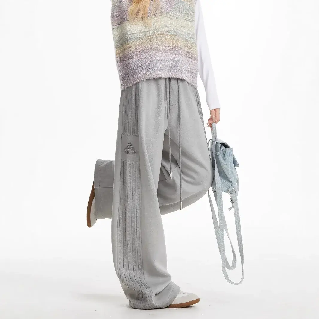 High Waist Wide Leg Pants Striped Casual Sports Sweatpants Women Loose Fit Straight Cut Long Trousers Spring Autumn New Style