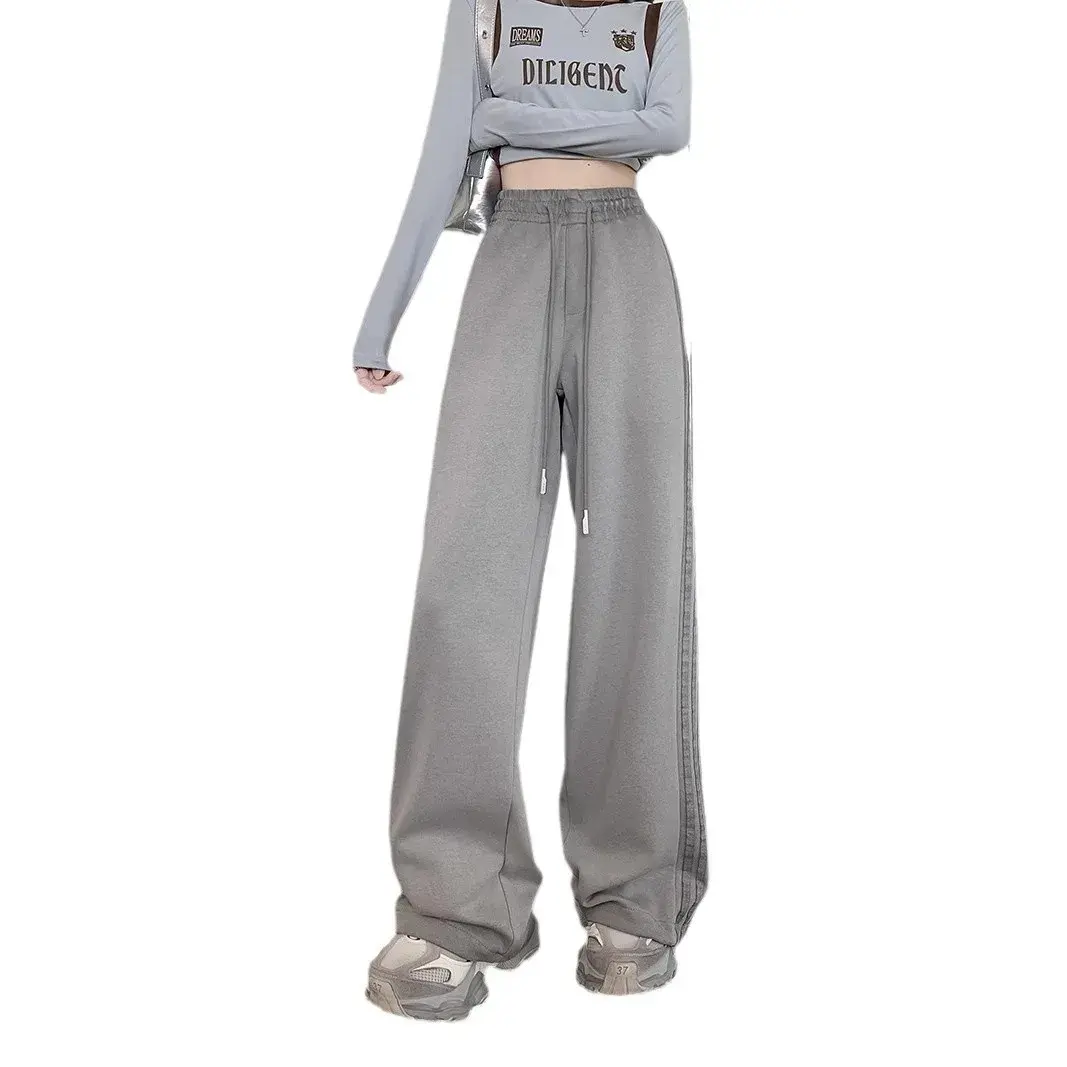 High Waist Wide Leg Pants Striped Casual Sports Sweatpants Women Loose Fit Straight Cut Long Trousers Spring Autumn New Style