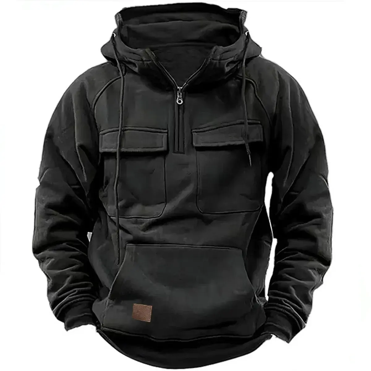 Cross-Border Autumn/Winter Men's Hooded Solid Color Sweatshirt European and American Sports Multi-Pocket Leather Sweatshirt Jack