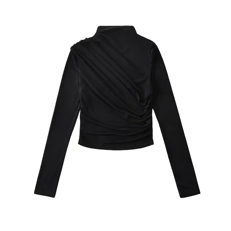Pure Desire Sexy Polo/Turtle Neck Pullover Long Sleeve T-Shirt Autumn/Winter New Design Wrinkled Sensibility Elastic Slims Smoot