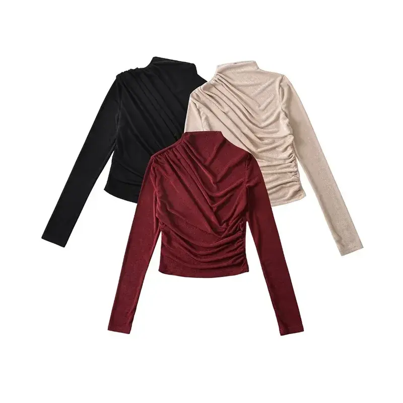 Pure Desire Sexy Polo/Turtle Neck Pullover Long Sleeve T-Shirt Autumn/Winter New Design Wrinkled Sensibility Elastic Slims Smoot