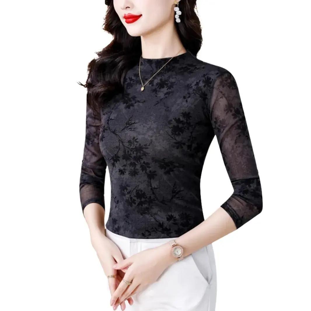 Elegant Fashionable Inner Slimming Long Sleeve T-Shirt Pullover Top For Women 2024 Winter New Style Base Layer Top Polyester Fab