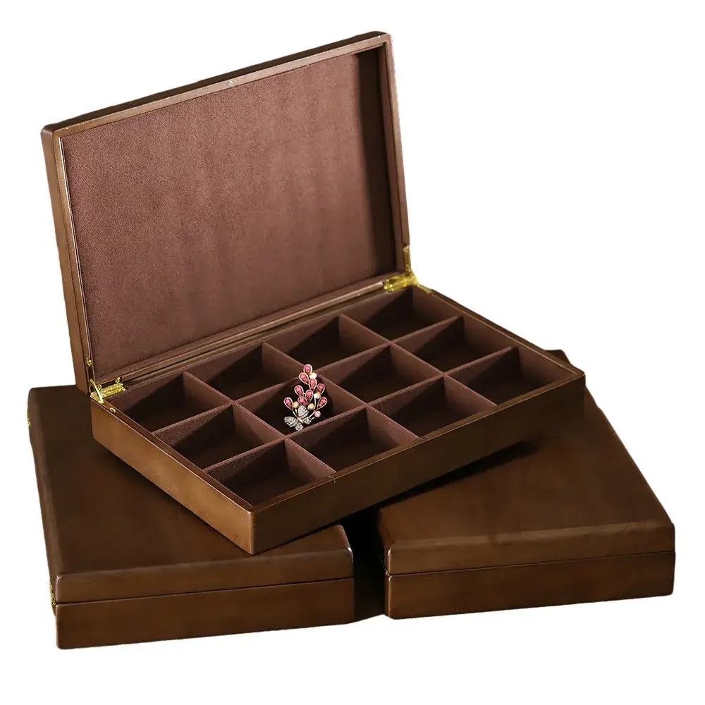 Wooden Vintage Jewelry Box Chinese Style Ring Necklace Bracelet Storage Case Glossy Finish Jewelry Display Box For Home Organiza