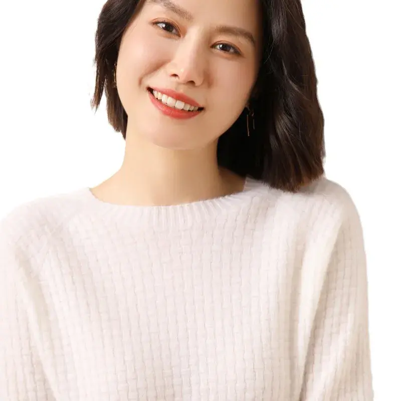 Ladies Thickened Lazy Knitted Sweater Wool Cashmere 100% Crew Neck Short Style Autumn Winter Pure Color Loose Fit Top
