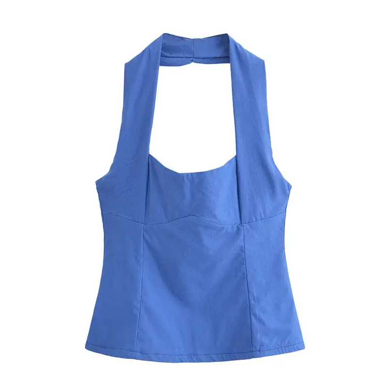 SAW Fast-Selling Independent Station Fashionable Sexy Halter Neck Open-Back Casual Tank Top Polyester Blend Fabric 3644320