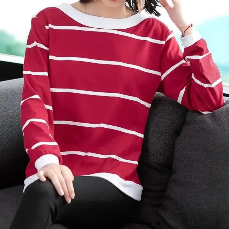 New Arrival Autumn Slimming Loose-Fit T-Shirt For Middle-Aged And Elderly Women Full Sleeve Polyester Crew Neck Top Decoration