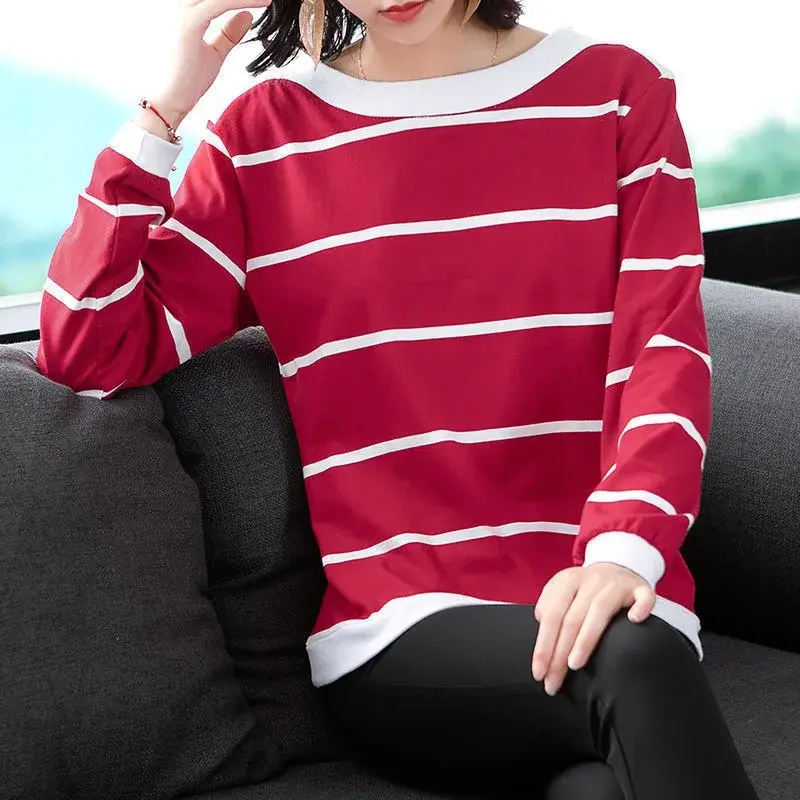 New Arrival Autumn Slimming Loose-Fit T-Shirt For Middle-Aged And Elderly Women Full Sleeve Polyester Crew Neck Top Decoration
