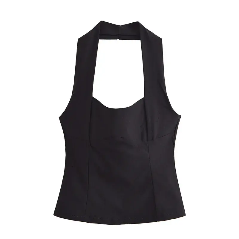 SAW Fast-Selling Independent Station Fashionable Sexy Halter Neck Open-Back Casual Tank Top Polyester Blend Fabric 3644320