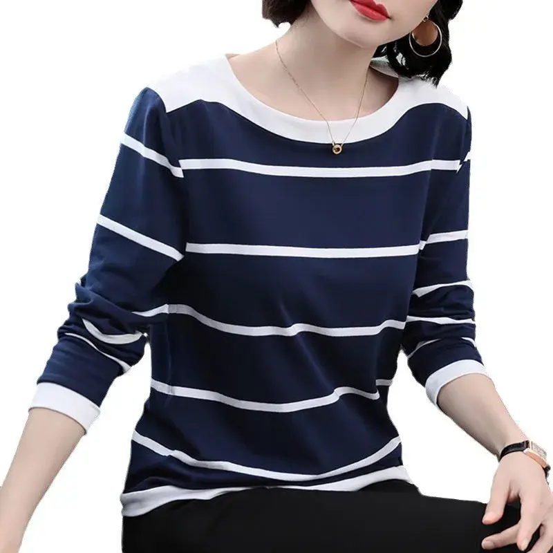 New Arrival Autumn Slimming Loose-Fit T-Shirt For Middle-Aged And Elderly Women Full Sleeve Polyester Crew Neck Top Decoration