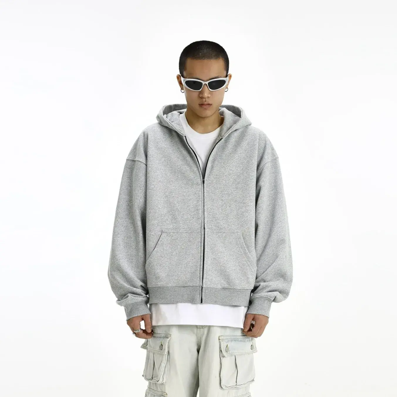 Spring Autumn Casual Vintage American Style Grey Hooded Sweatshirt Cropped Loose-Fit Jacket For Men And Women Nondescript Origin