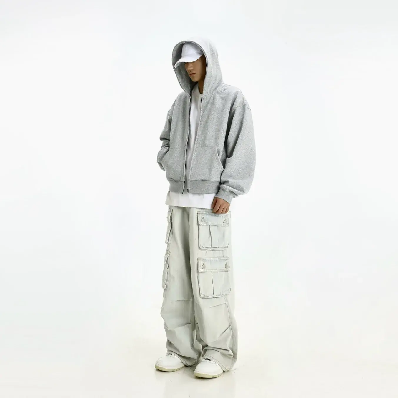 Spring Autumn Casual Vintage American Style Grey Hooded Sweatshirt Cropped Loose-Fit Jacket For Men And Women Nondescript Origin