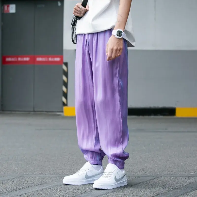 Ultra-Thin Summer Ice-Silk Cloud Pants Casual Fairy-Like Nine-Piece High-Waist Long Trousers for Women Lightweight Comfortable