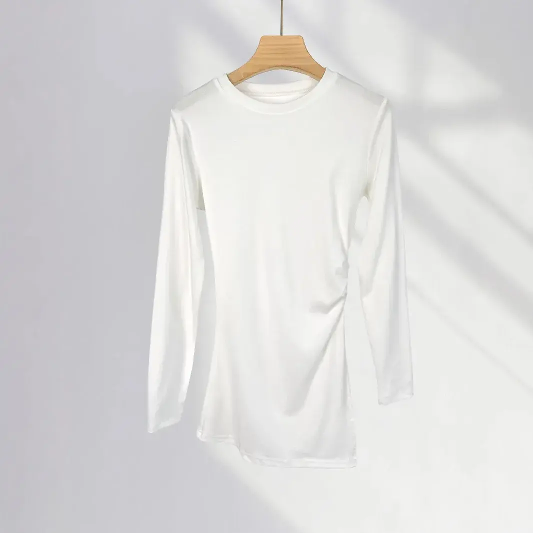 High-Quality Tall Slimming Long Sleeve T-Shirt New Spring Irregular Design Sensibility Waist-Fitted Top With Ruffles