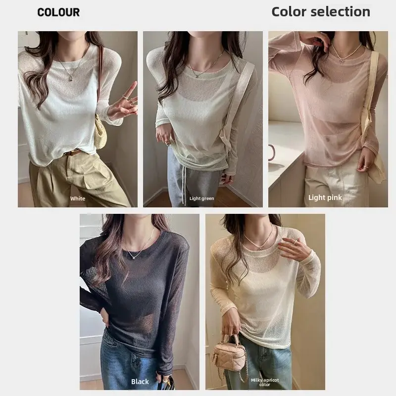 Loose Long Sleeve Crew Neck Sun Protection Shirt Women Summer New Style Korean Loose Casual round Neck Lazy Style Air Conditione