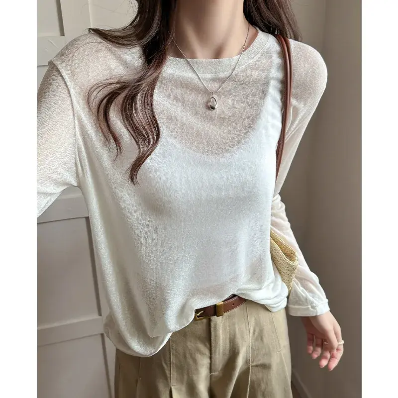 Loose Long Sleeve Crew Neck Sun Protection Shirt Women Summer New Style Korean Loose Casual round Neck Lazy Style Air Conditione